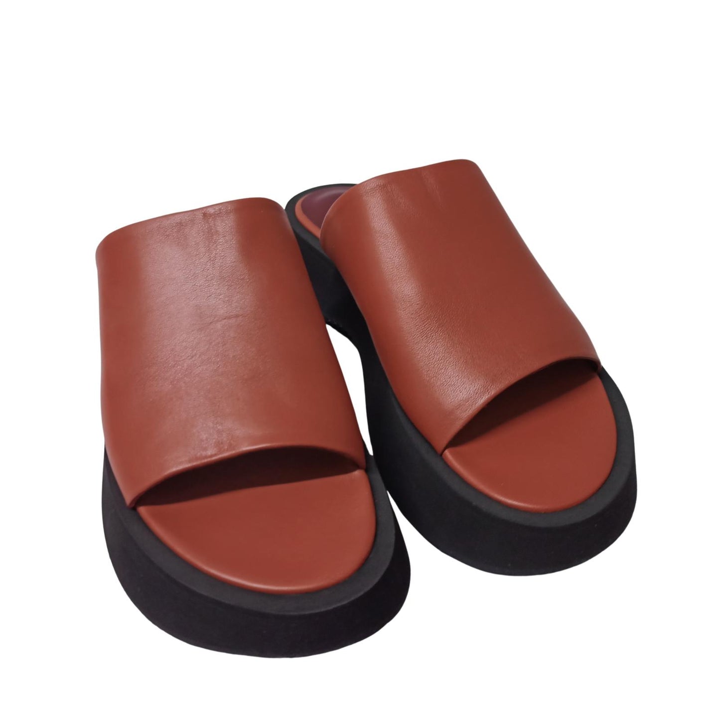 STAUD Brown Flat Sandals Alpine Slide Block Nappa Shoe UK 4.5 NEW RRP 295