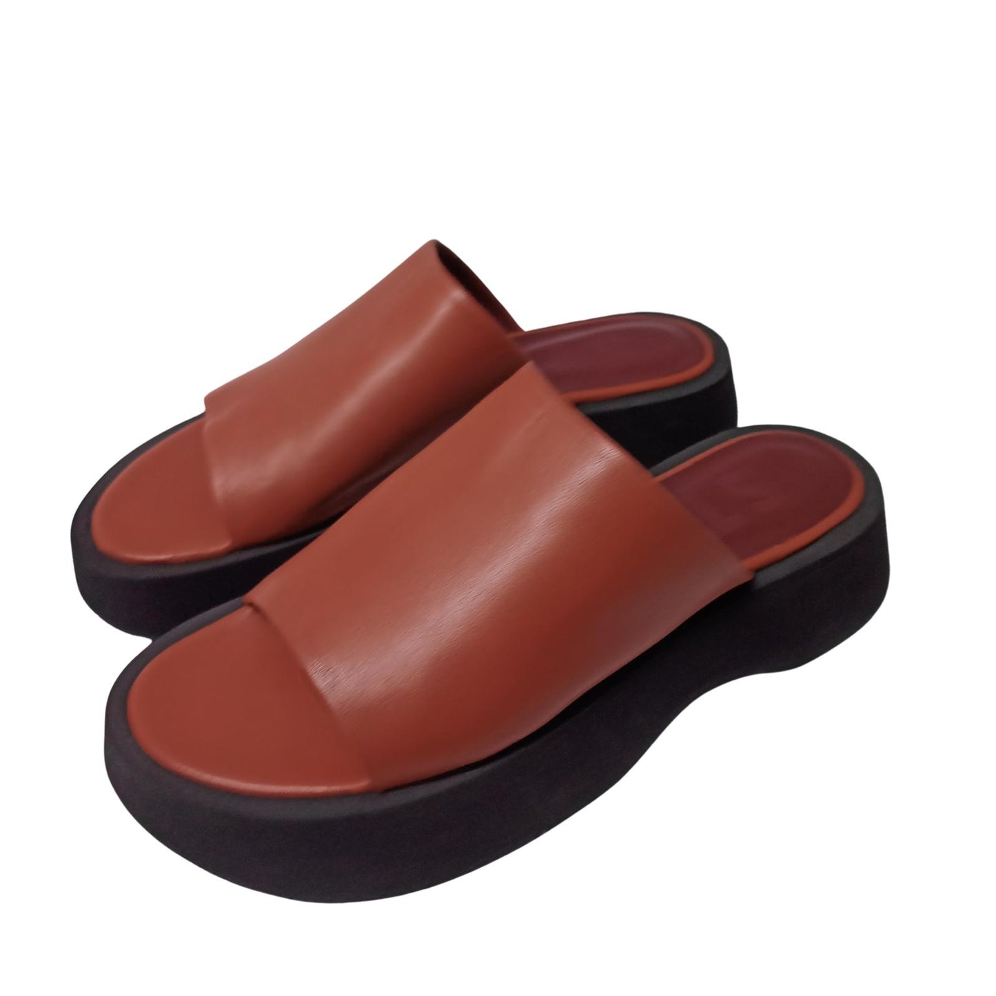STAUD Brown Flat Sandals Alpine Slide Block Nappa Shoe UK 4.5 NEW RRP 295