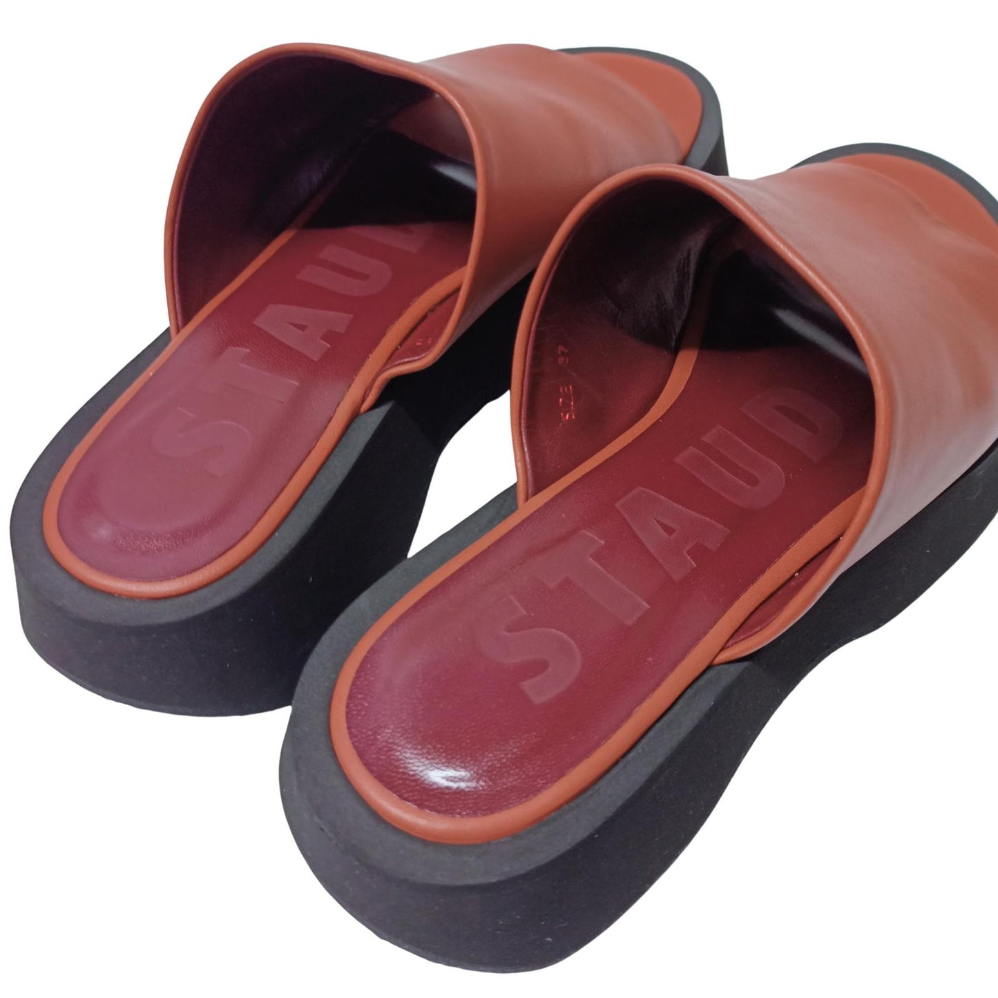 STAUD Brown Flat Sandals Alpine Slide Block Nappa Shoe UK 4.5 NEW RRP 295