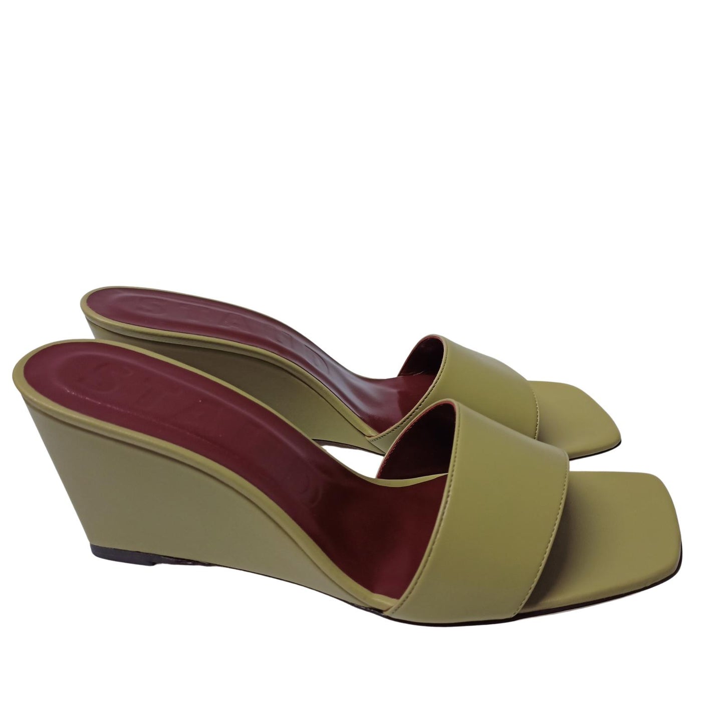 STAUD Green Khaki Wedge Mule Sandals Billie Leather Shoe UK 8 NEW RRP 210