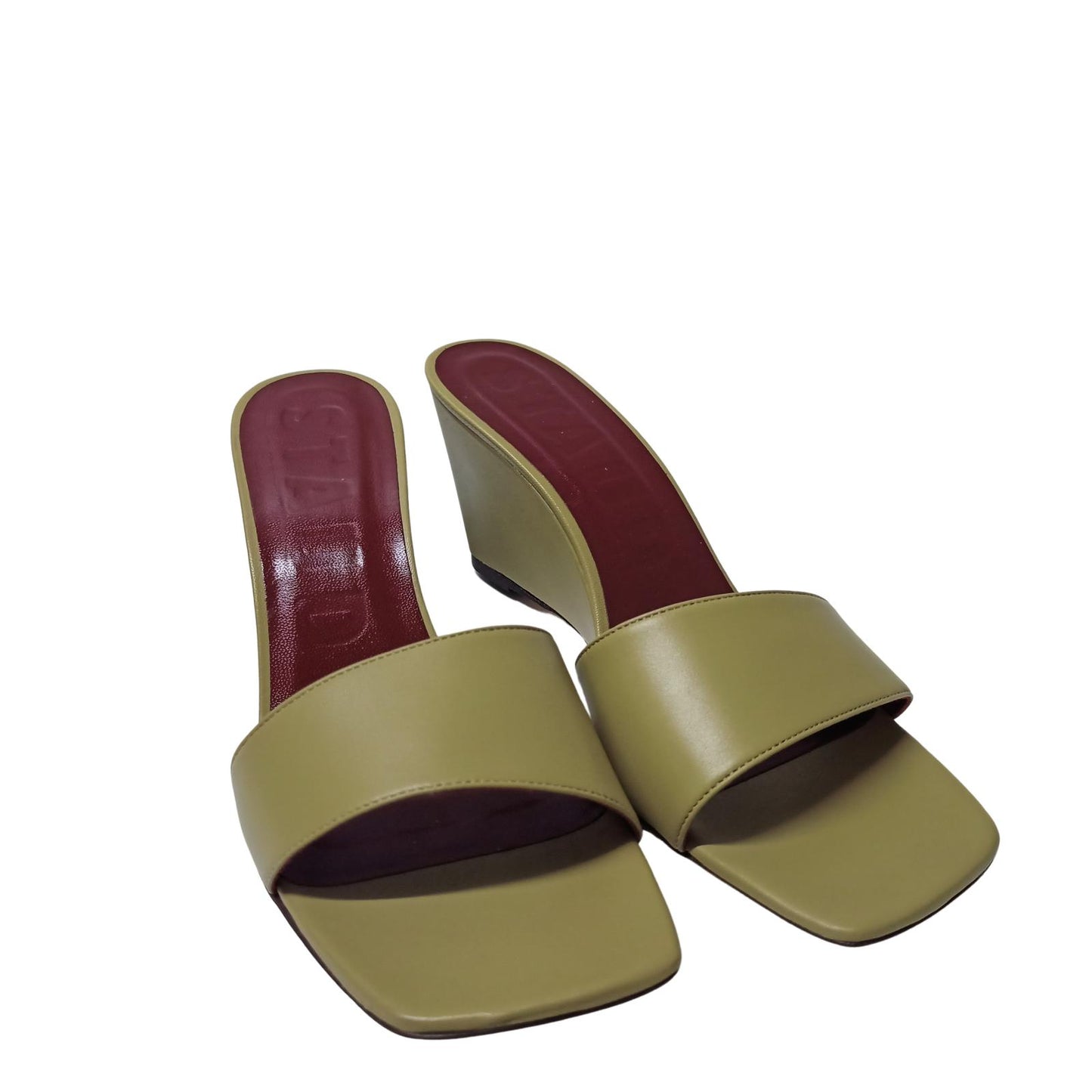 STAUD Green Khaki Wedge Mule Sandals Billie Leather Shoe UK 8 NEW RRP 210