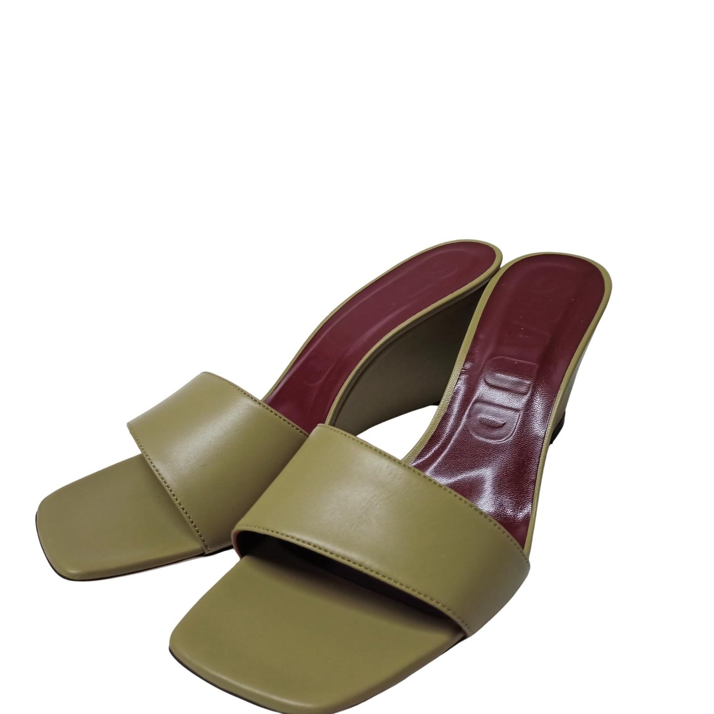 STAUD Green Khaki Wedge Mule Sandals Billie Leather Shoe UK 8 NEW RRP 210