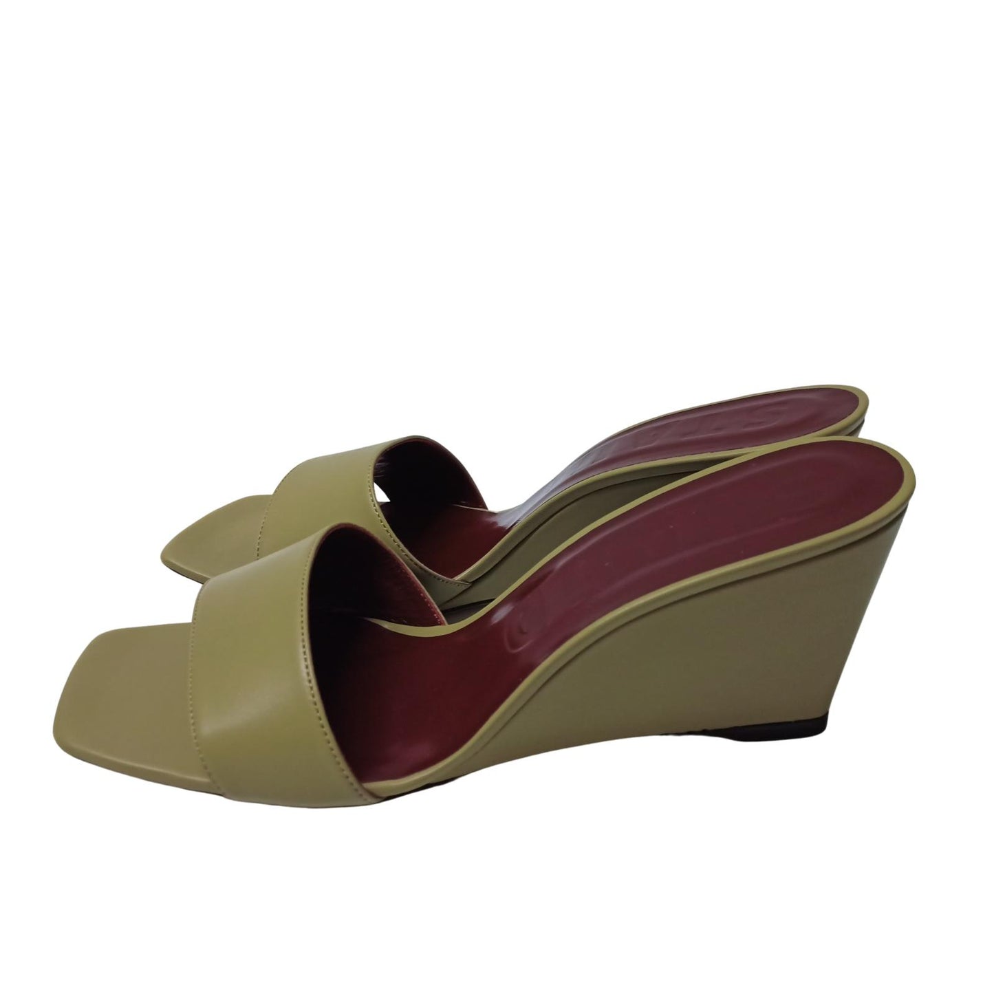 STAUD Green Khaki Wedge Mule Sandals Billie Leather Shoe UK 8 NEW RRP 210