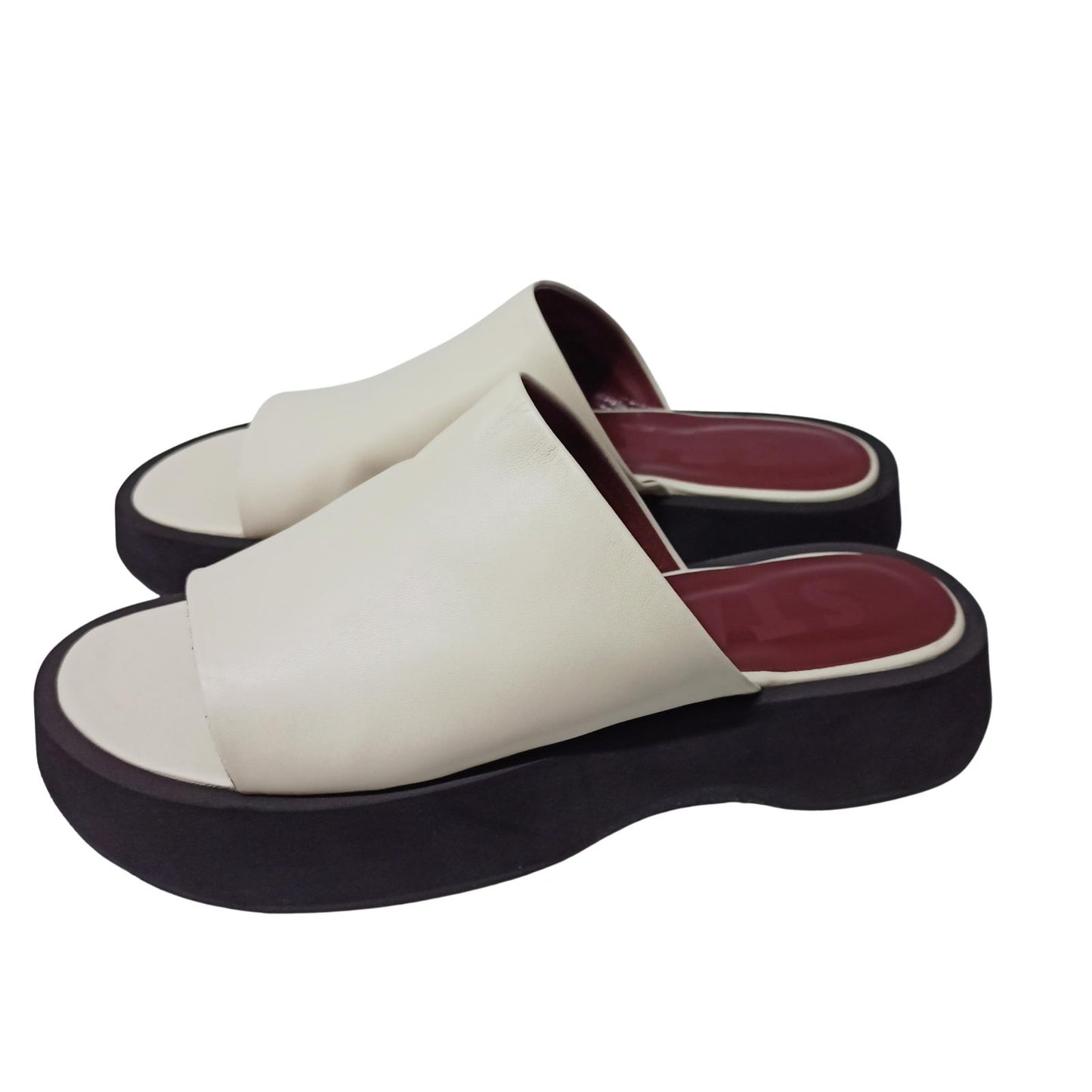 STAUD White Flat Sandals Alpine Slide Nappa Leather Shoe UK 7 NEW RRP 295