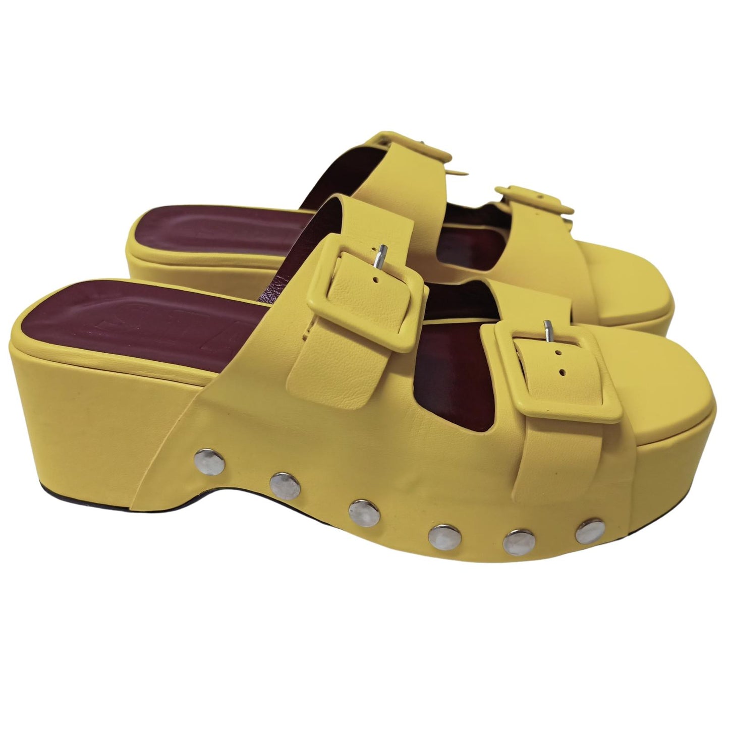 STAUD Yellow Flat Sandals Remi Flatform Double Strap Leather UK 5 NEW RRP 345