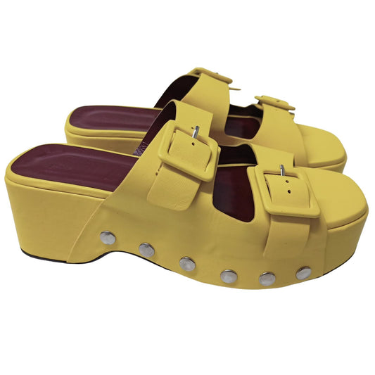 STAUD Yellow Flat Sandals Remi Flatform Double Strap Leather UK 5 NEW RRP 345