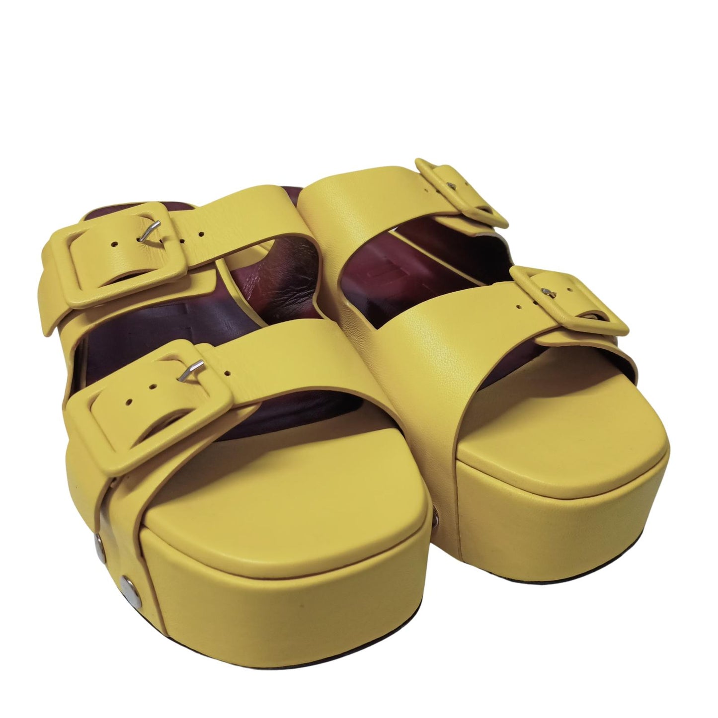 STAUD Yellow Flat Sandals Remi Flatform Double Strap Leather UK 5 NEW RRP 345