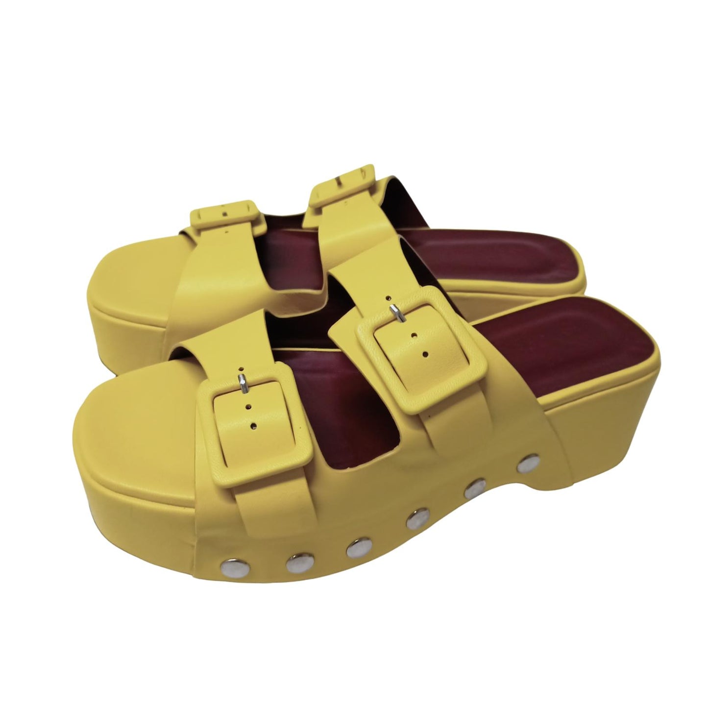 STAUD Yellow Flat Sandals Remi Flatform Double Strap Leather UK 5 NEW RRP 345
