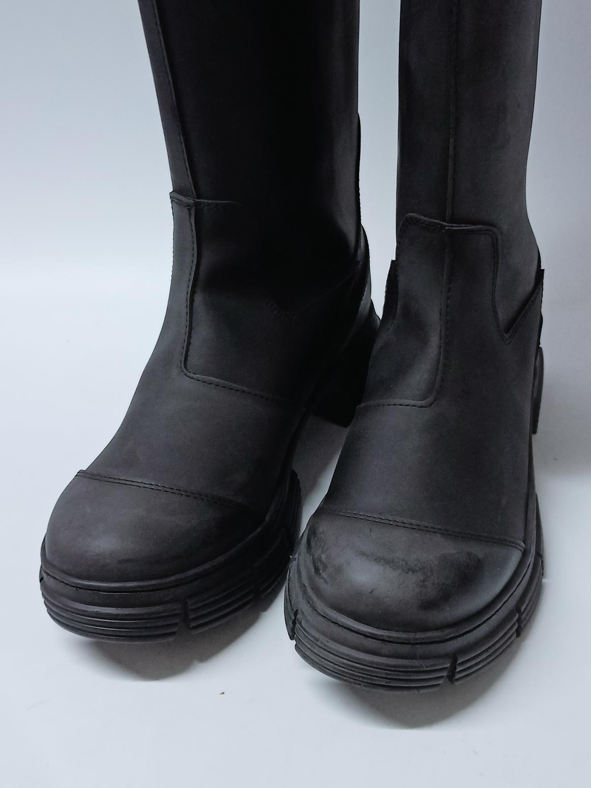 GANNI Black Knee High Boots Leather Round Toe Shoe Size UK 6 NEW RRP 445