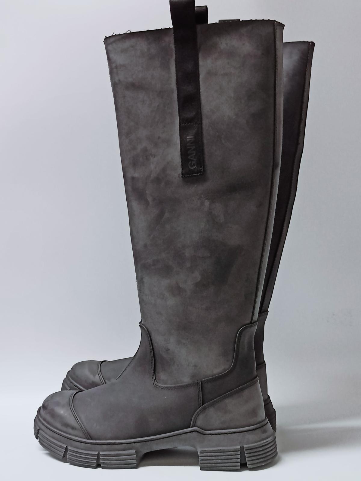 GANNI Black Knee High Boots Leather Round Toe Shoe Size UK 6 NEW RRP 445