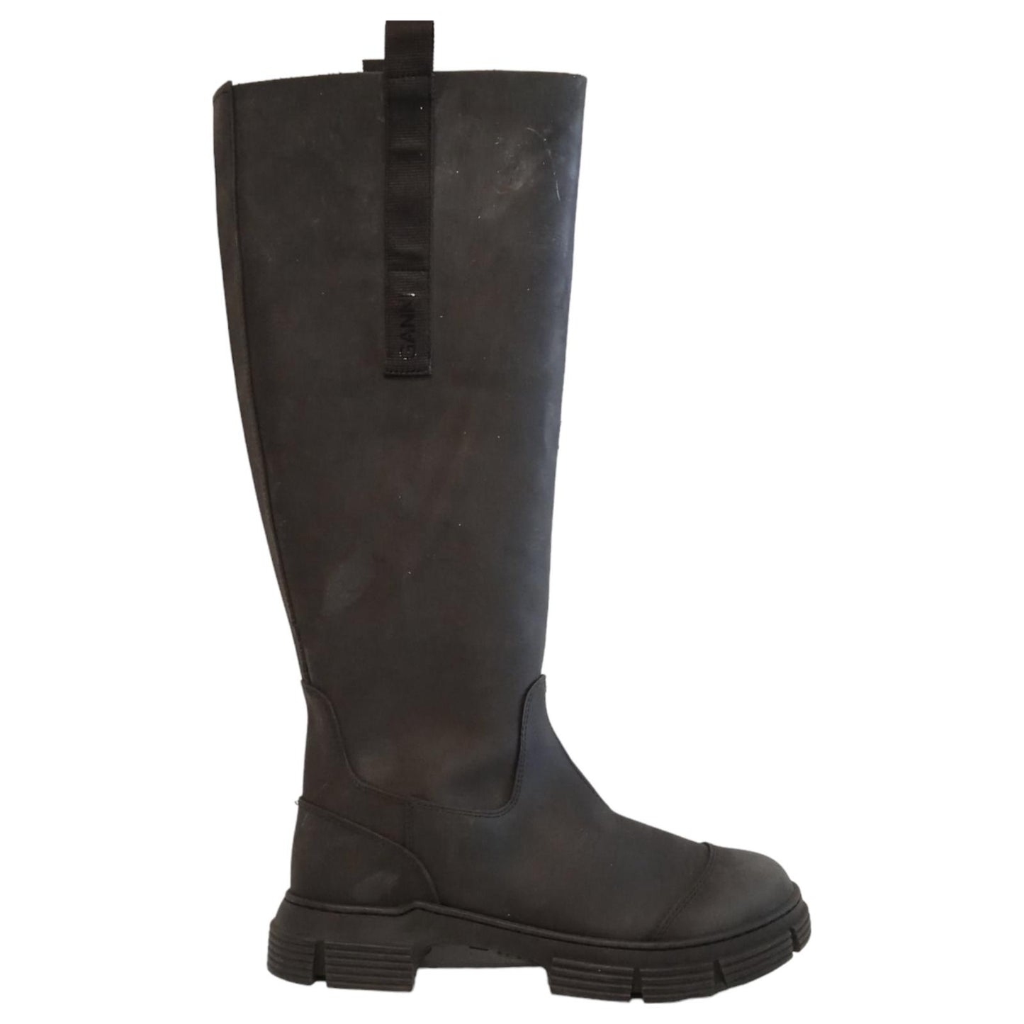GANNI Ladies Black Rubber Round Toe Knee High Boots EU40 UK7 RRP445 NEW