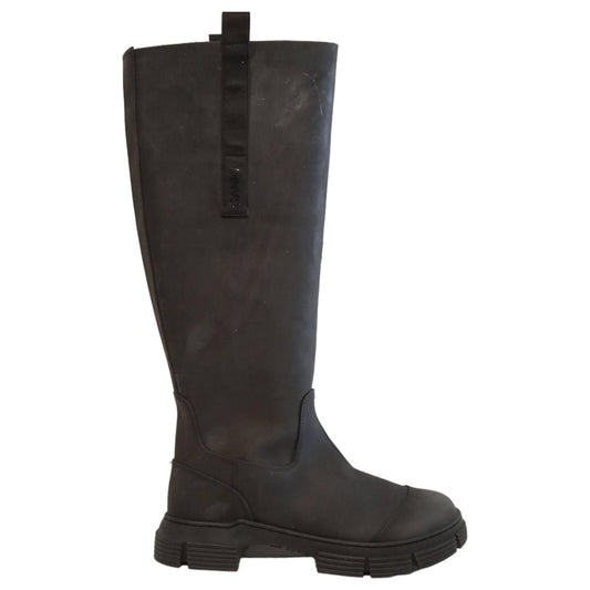 GANNI Ladies Black Rubber Round Toe Knee High Boots EU40 UK7 RRP445 NEW