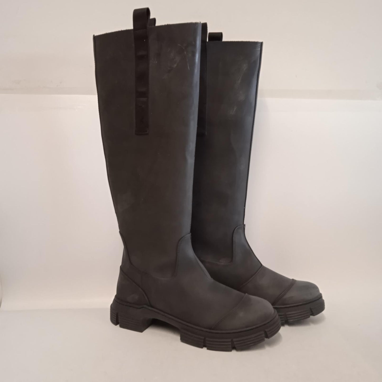 GANNI Ladies Black Rubber Round Toe Knee High Boots EU40 UK7 RRP445 NEW