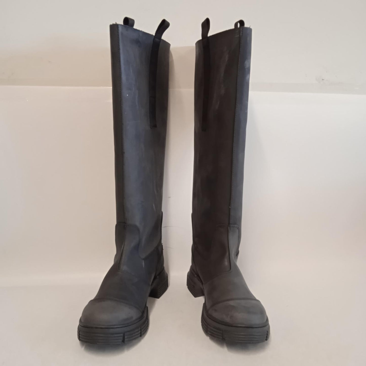GANNI Ladies Black Rubber Round Toe Knee High Boots EU40 UK7 RRP445 NEW