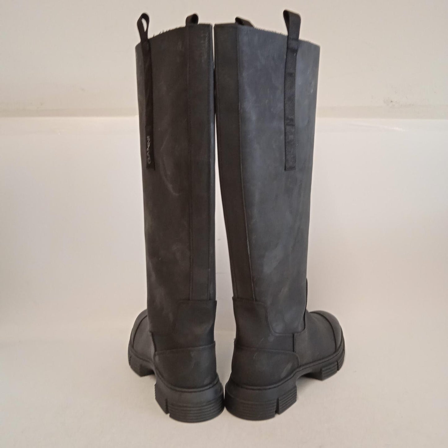 GANNI Ladies Black Rubber Round Toe Knee High Boots EU40 UK7 RRP445 NEW