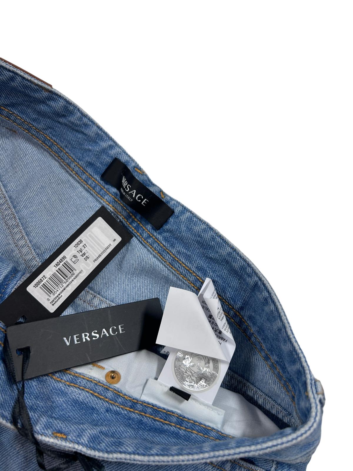 VERSACE Denim Cotton Blue Wide Leg Jeans Size 27 NEW RRP 640