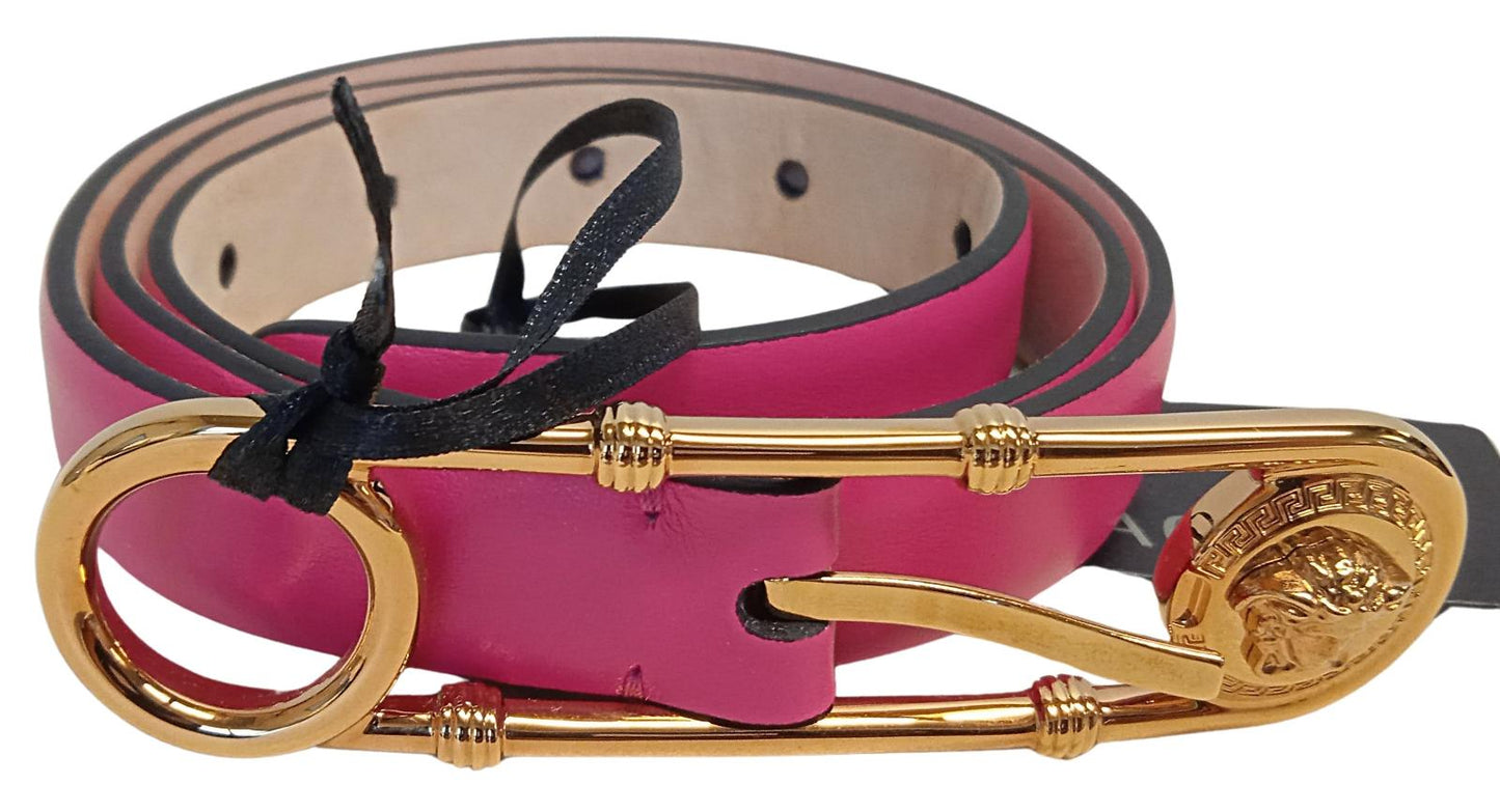 VERSACE Ladies Pink Leather Safety Pin Medusa Head Buckle Belt 75/30 NEW RRP270