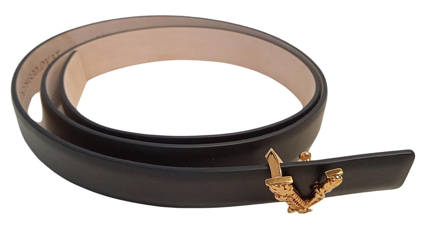 VERSACE Ladies Virtus Black Leather Gold Tone V Logo Belt 80/32 NEW RRP290