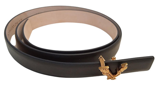 VERSACE Ladies Virtus Black Leather Gold Tone V Logo Belt 80/32 NEW RRP290
