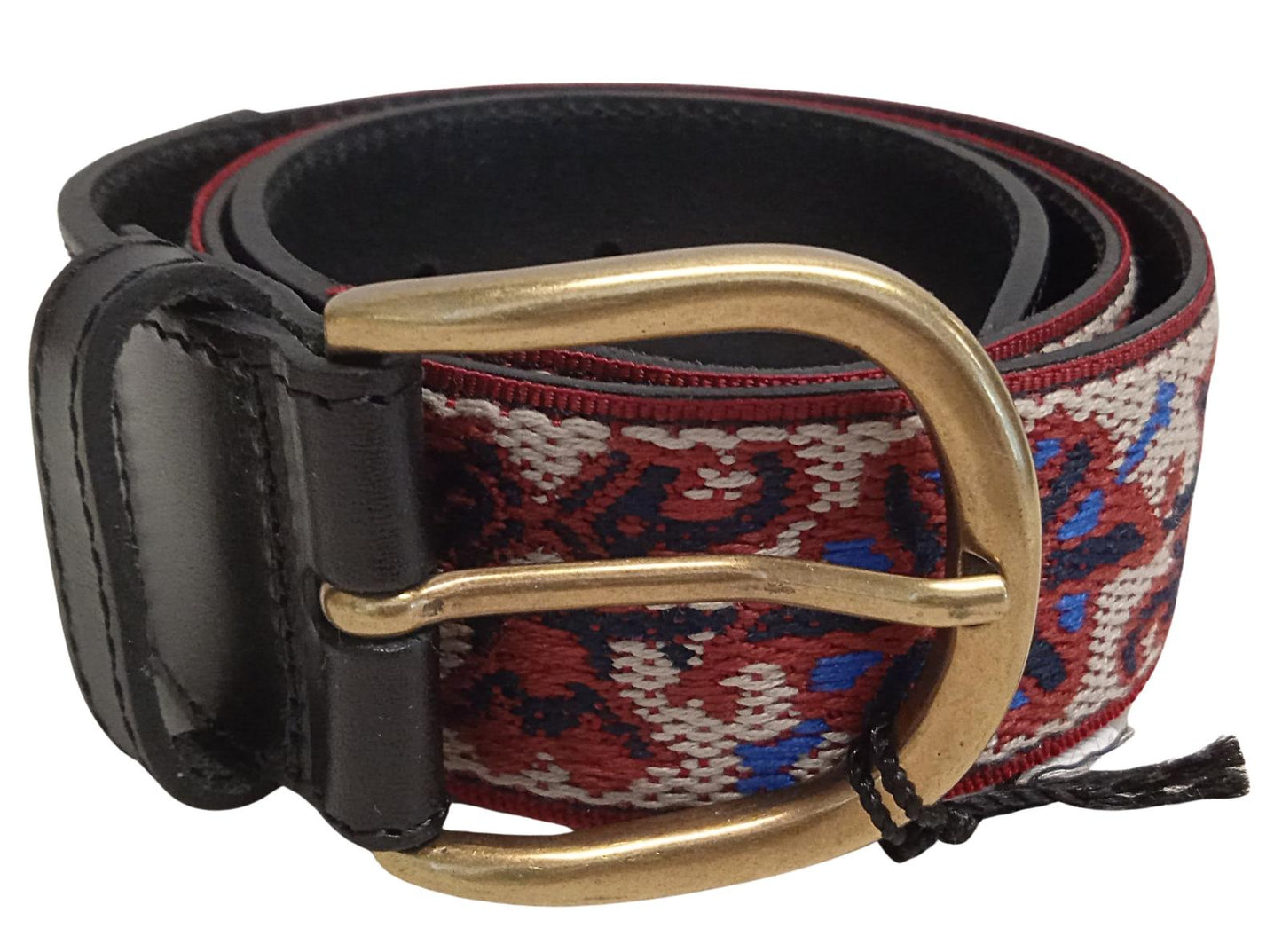 ISABEL MARANT Ladies Zaf Red/Black Embroidery Leather Belt 75/30 NEW RRP295