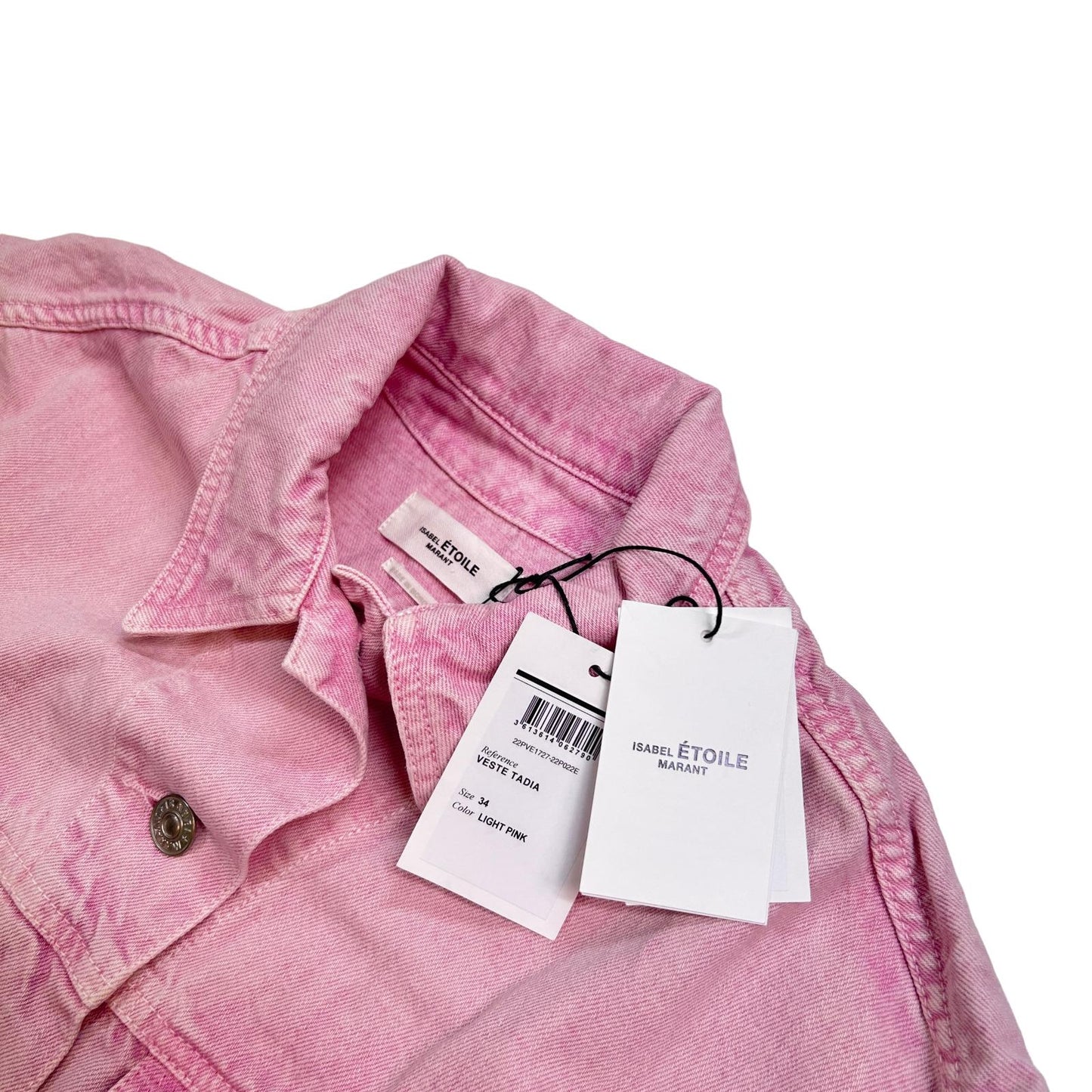 ISABEL MARANT ÉTOILE Pink Denim Jacket Cropped Box Fit Size 34 NEW RRP 350