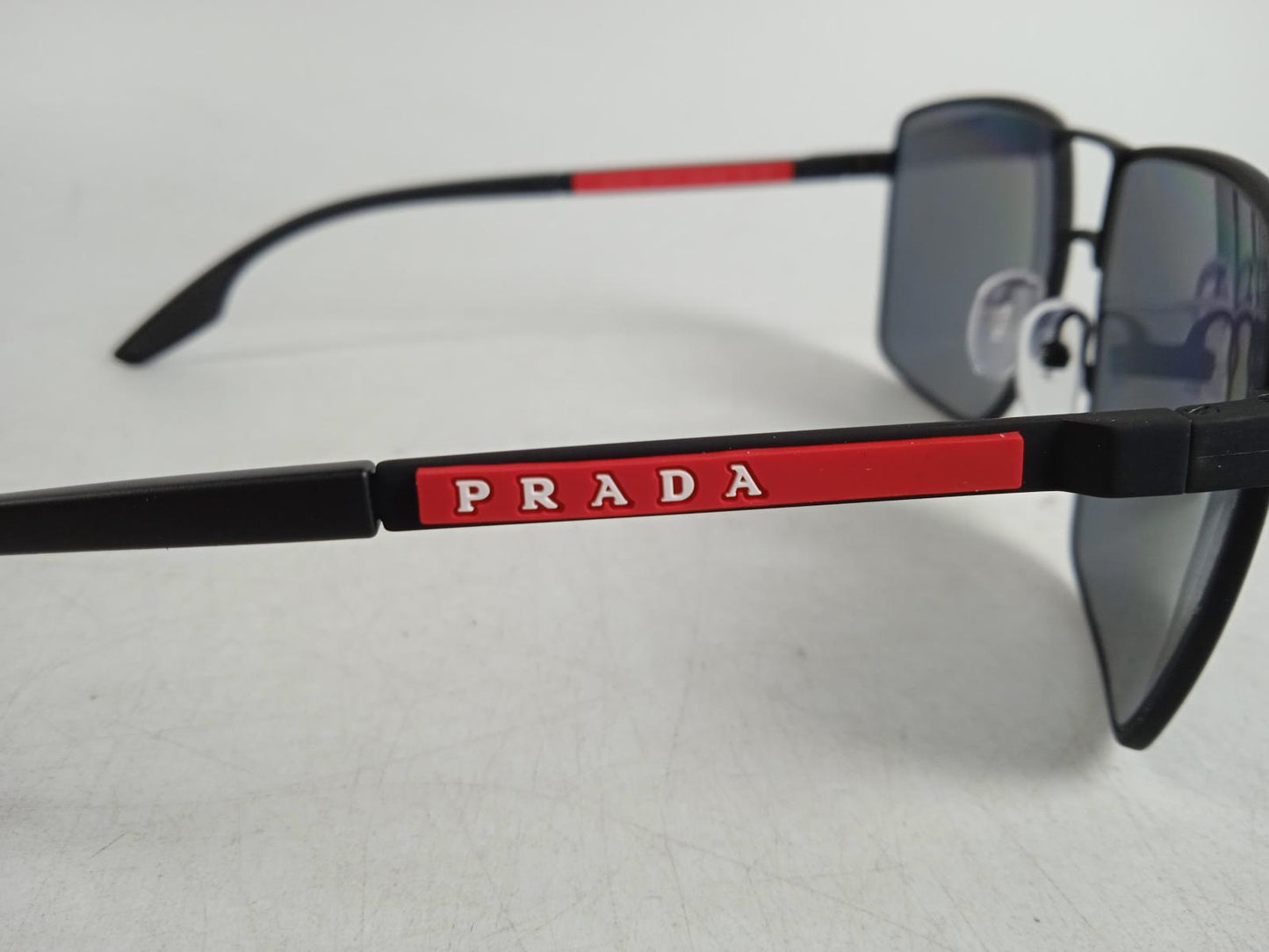 PRADA Men's Black Metal Linea Rossa Square Sunglasses One Size RRP240 NEW