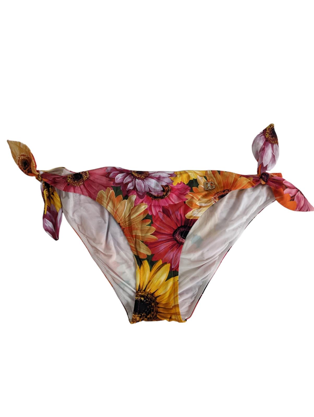 DOLCE & GABBANA Pink Floral Bikini Set Carretto Side Tie Bottoms L NEW RRP 465