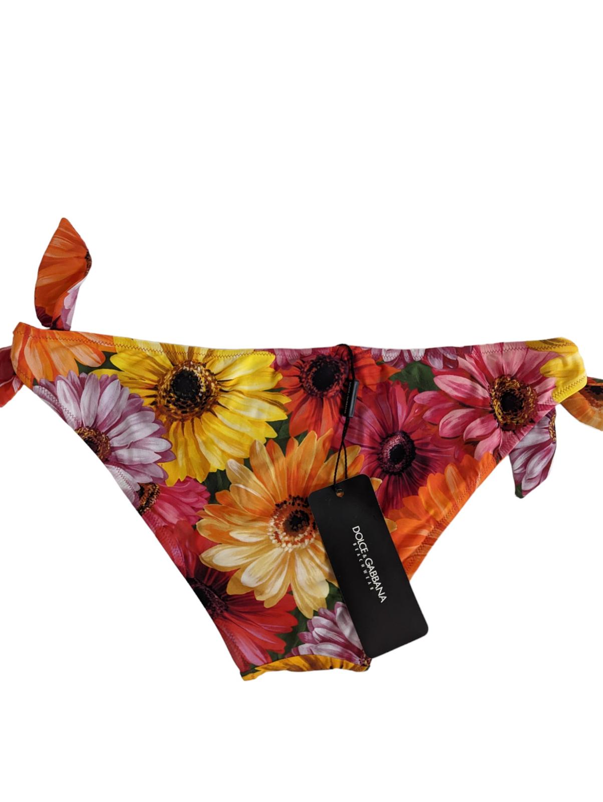 DOLCE & GABBANA Pink Floral Bikini Set Carretto Side Tie Bottoms L NEW RRP 465