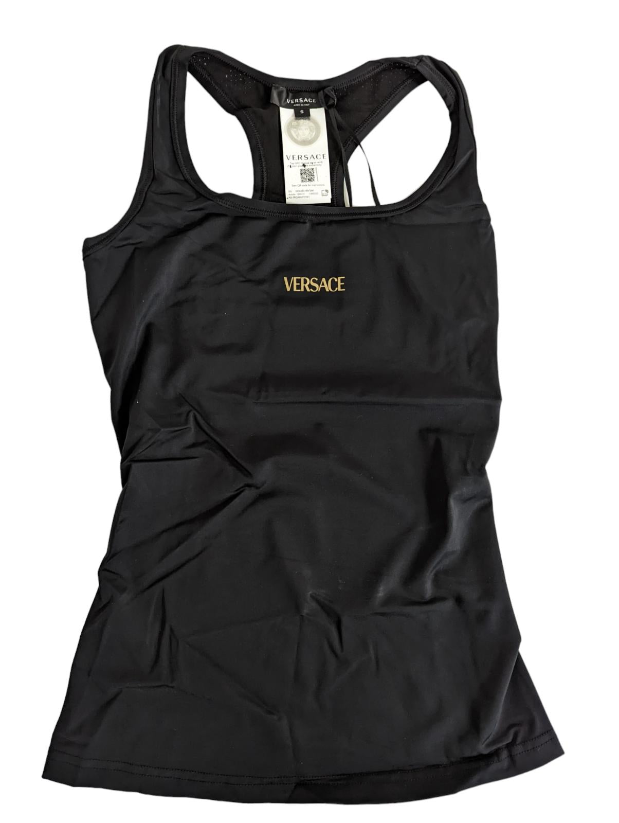 VERSACE Black Performance T-Shirts Greca Laser Top Fitted Raceback M NEW RRP 250