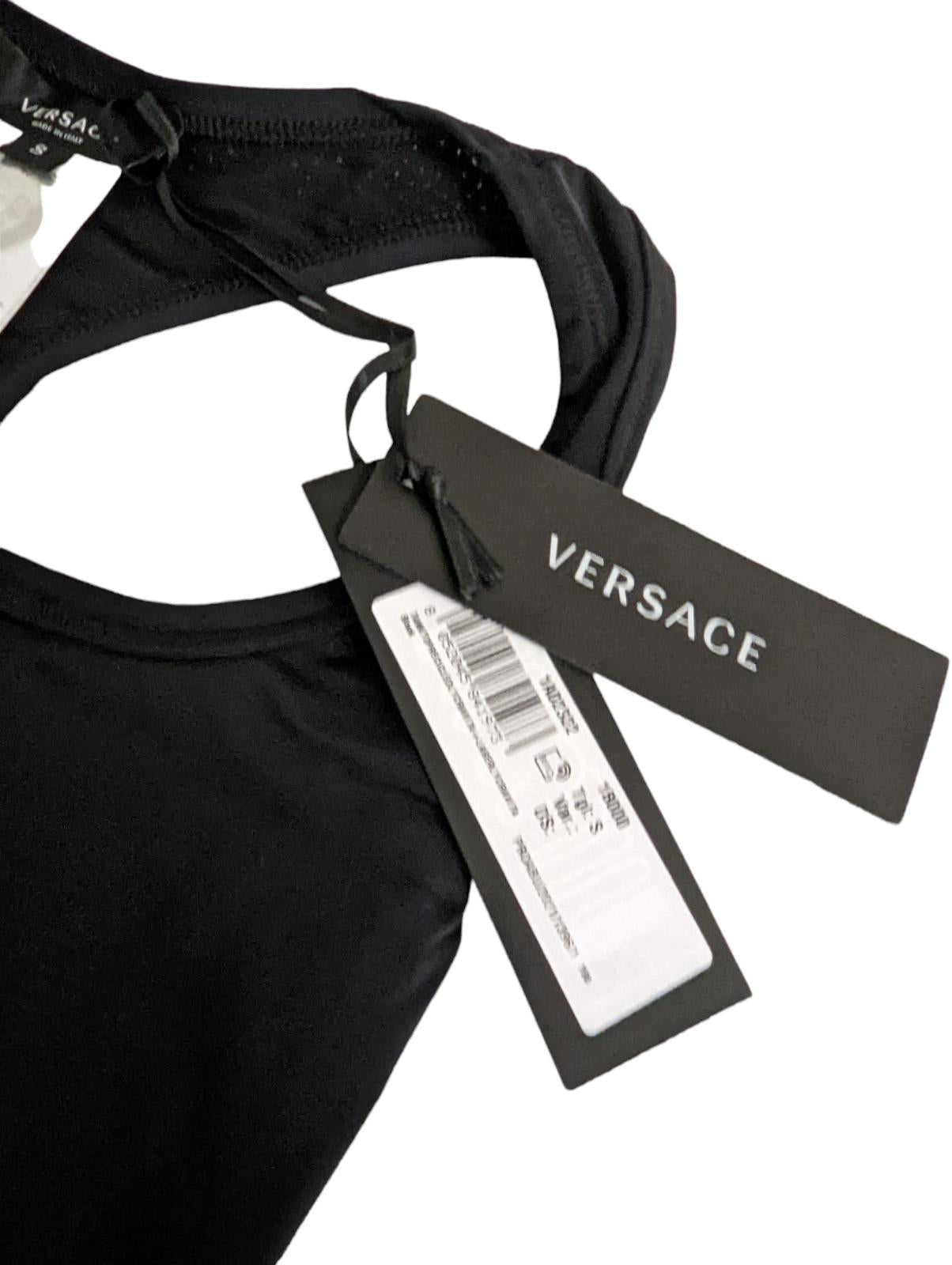 VERSACE Black Performance T-Shirts Greca Laser Top Fitted Raceback M NEW RRP 250