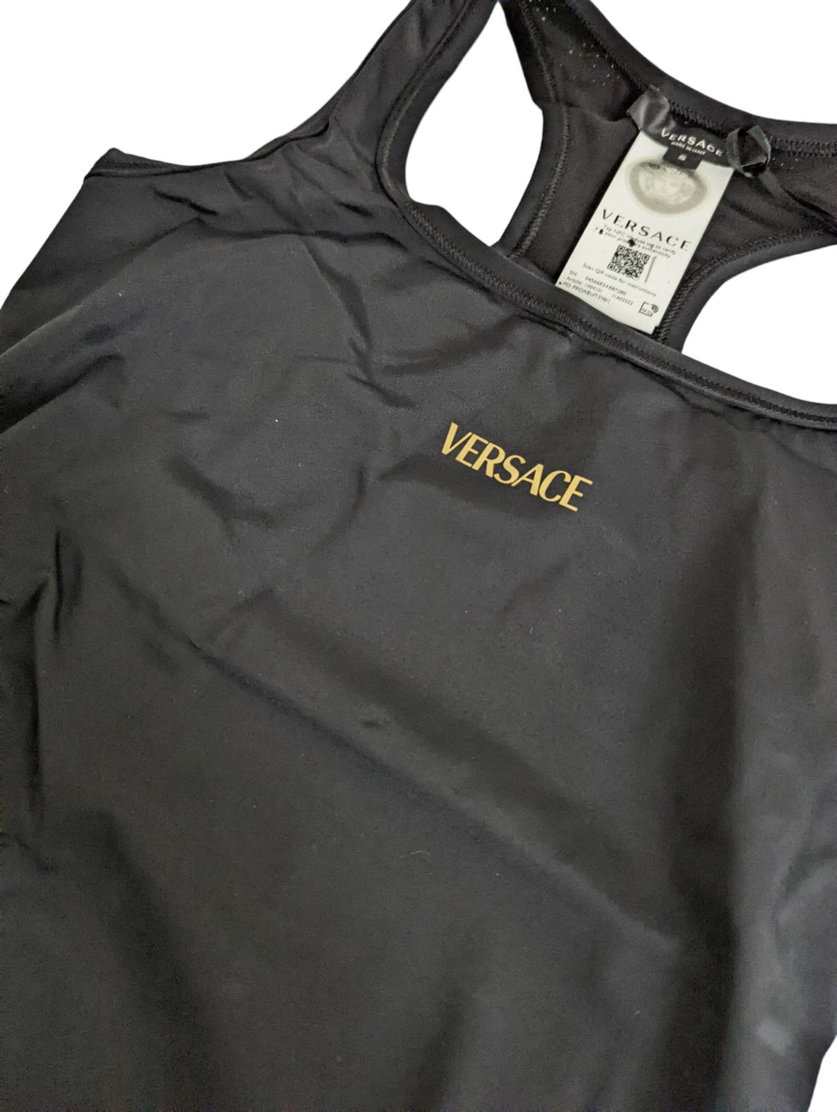 VERSACE Black Performance T-Shirts Greca Laser Top Fitted Raceback M NEW RRP 250