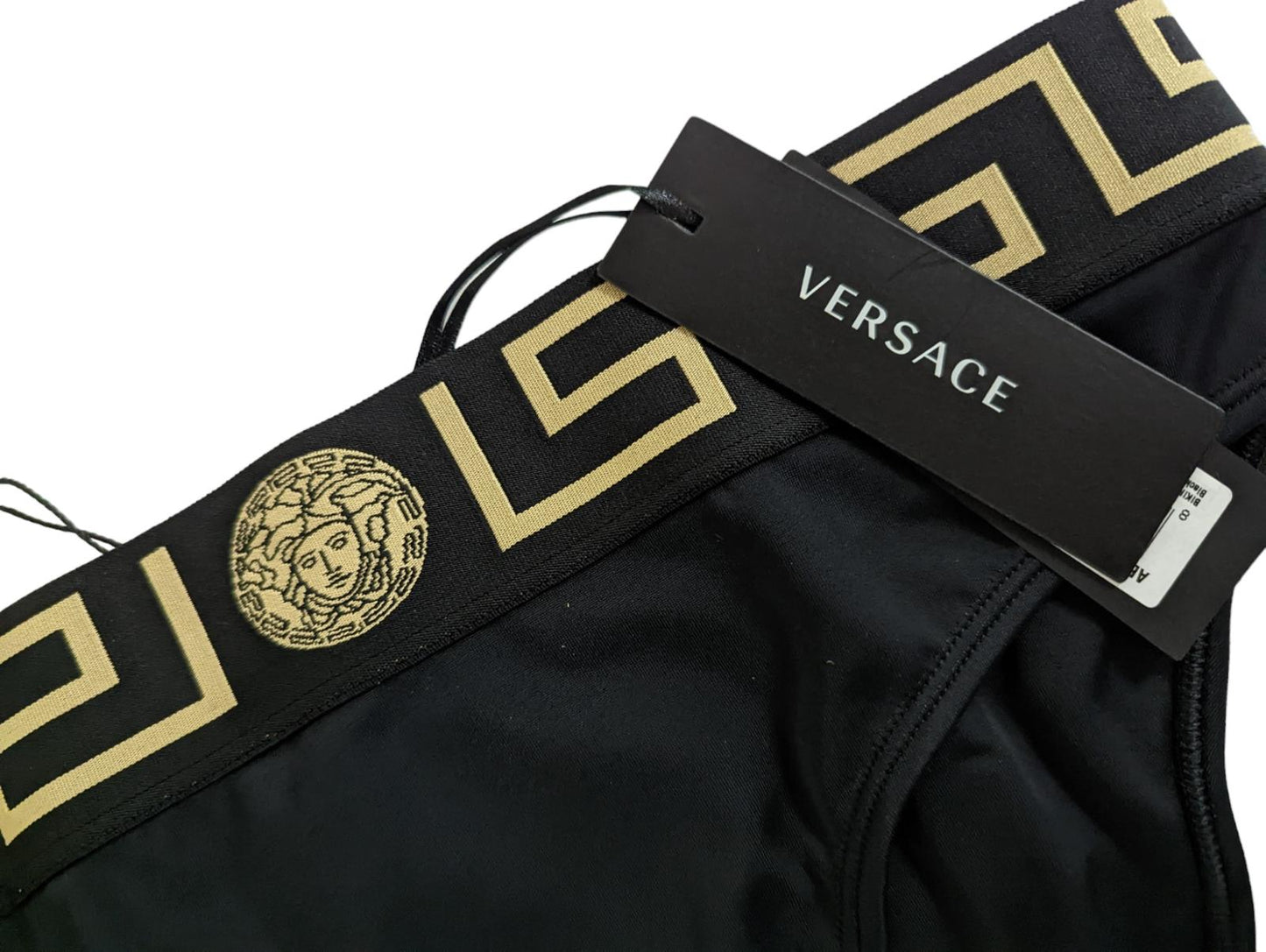 VERSACE Black Bikini Bottoms Swimwear Logo Elasticated Waist XS NEW RRP 120