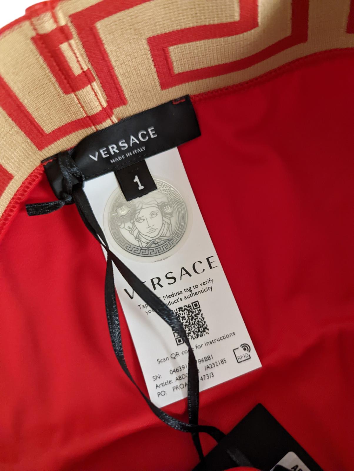 VERSACE Red Bikini Bottoms Logo Elastic Waist Swimwear Size XS NEW RRP 120