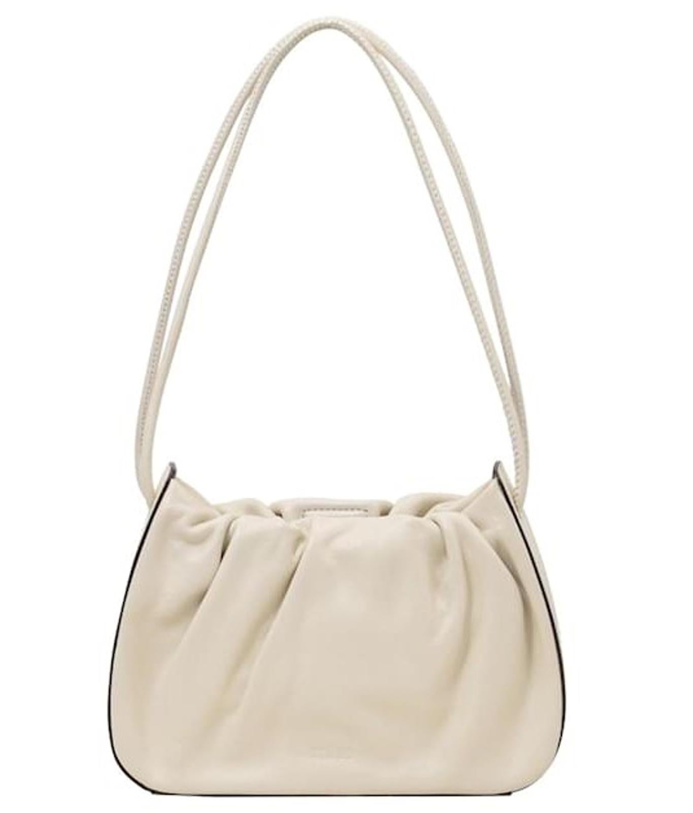 STAUD Ladies Beige Ruched Leather Kiki Shoulder Bag Size Small RRP255 NEW