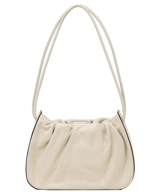STAUD Ladies Beige Ruched Leather Kiki Shoulder Bag Size Small RRP255 NEW