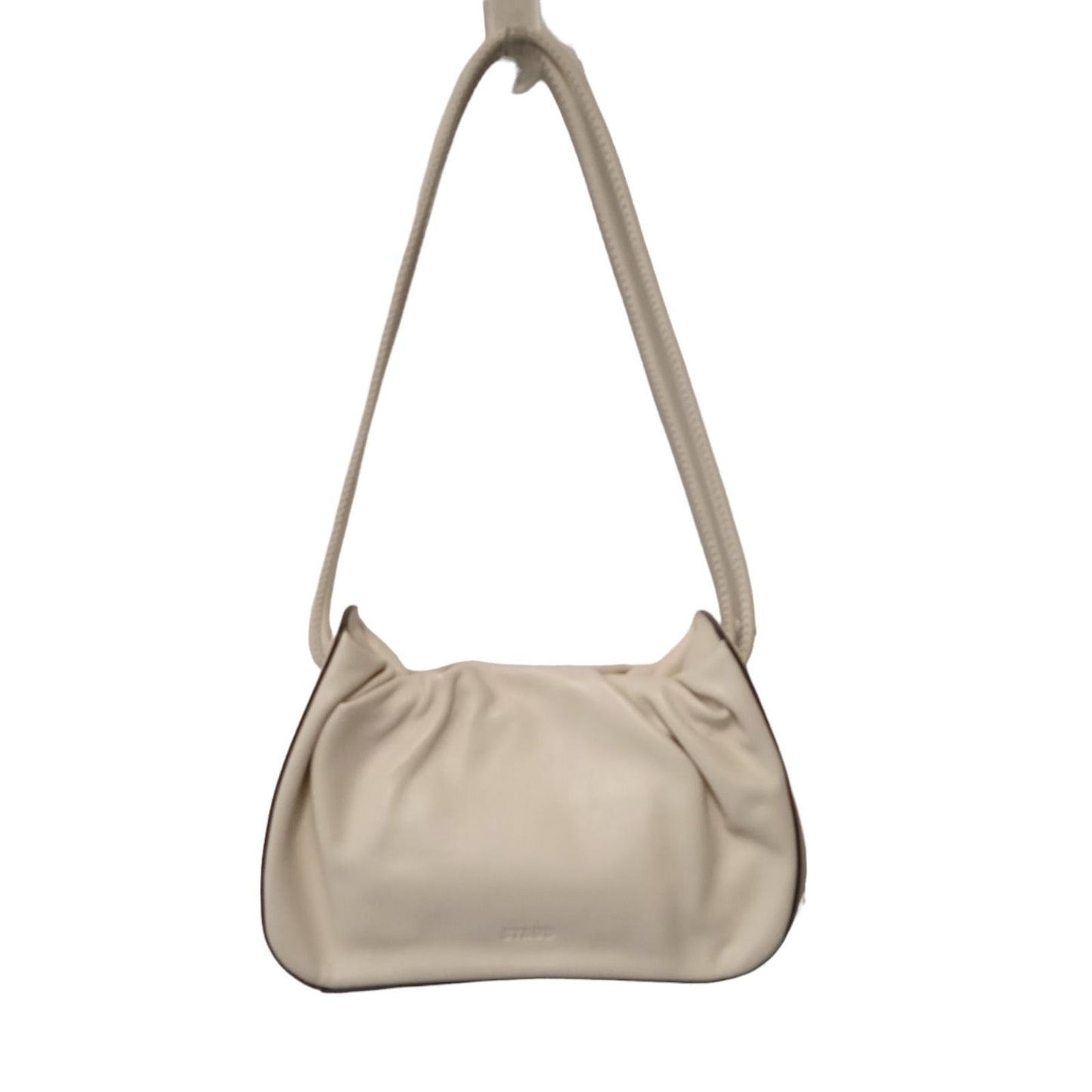 STAUD Ladies Beige Ruched Leather Kiki Shoulder Bag Size Small RRP255 NEW