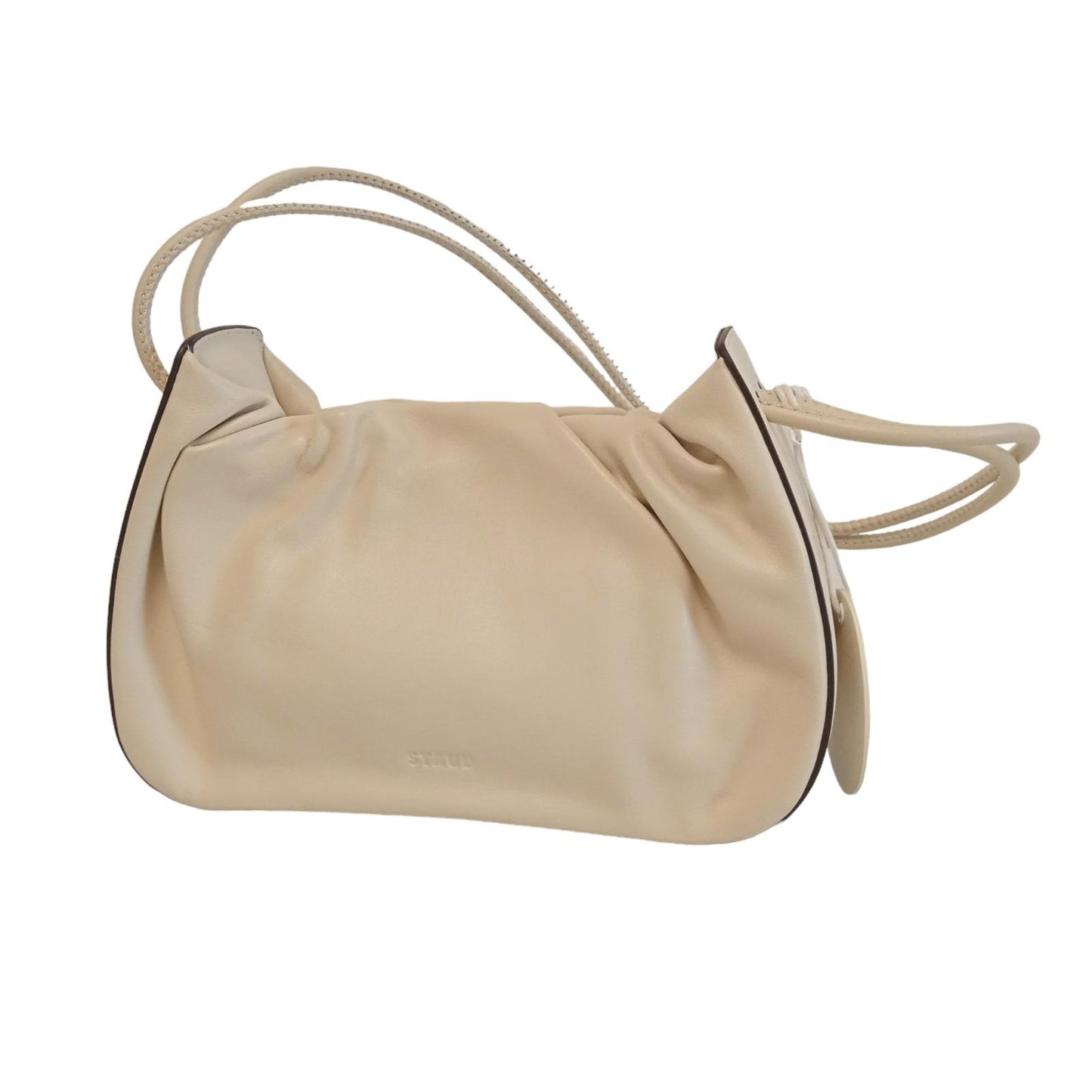 STAUD Ladies Beige Ruched Leather Kiki Shoulder Bag Size Small RRP255 NEW