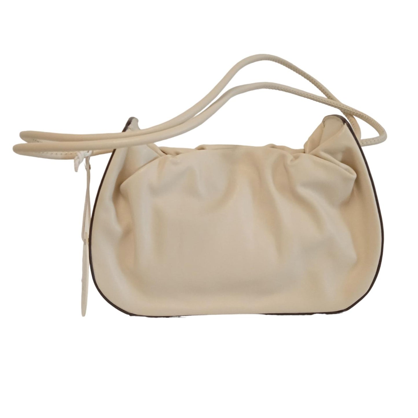 STAUD Ladies Beige Ruched Leather Kiki Shoulder Bag Size Small RRP255 NEW
