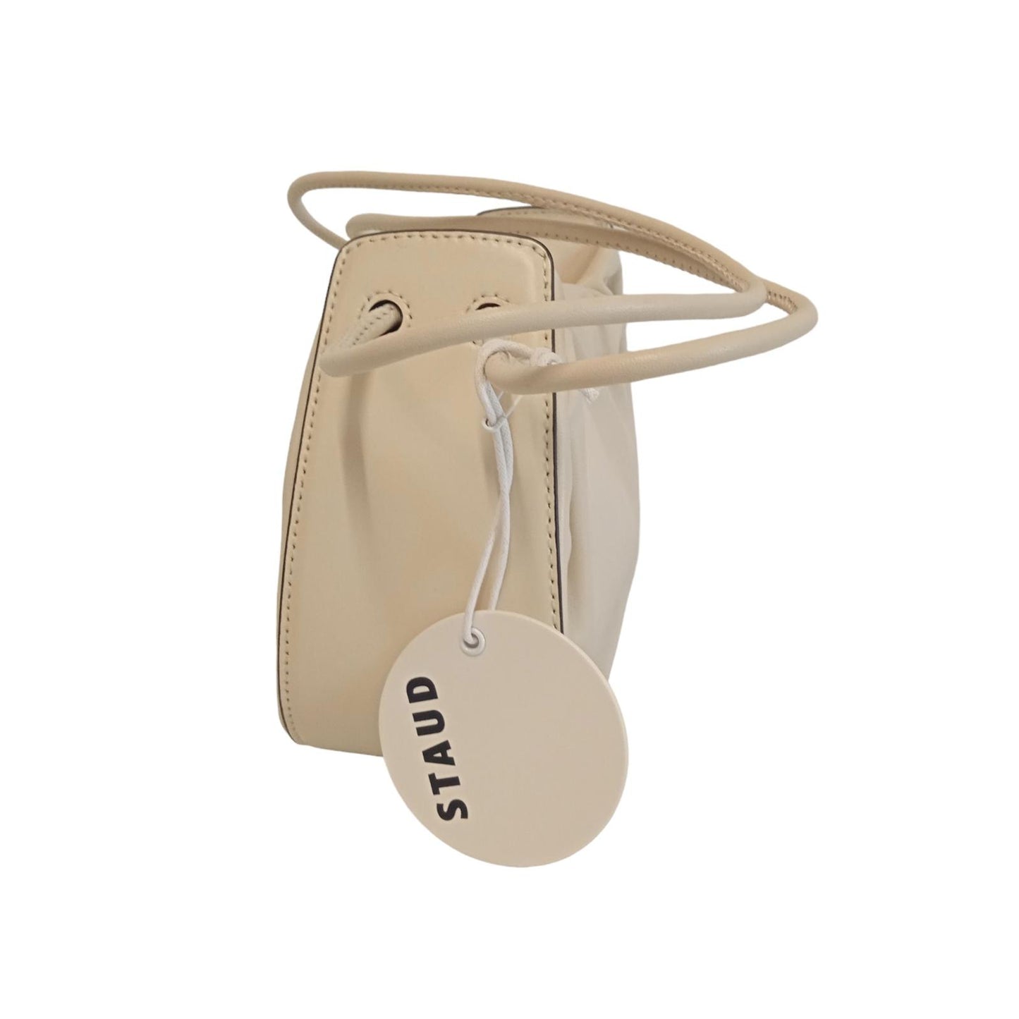 STAUD Ladies Beige Ruched Leather Kiki Shoulder Bag Size Small RRP255 NEW