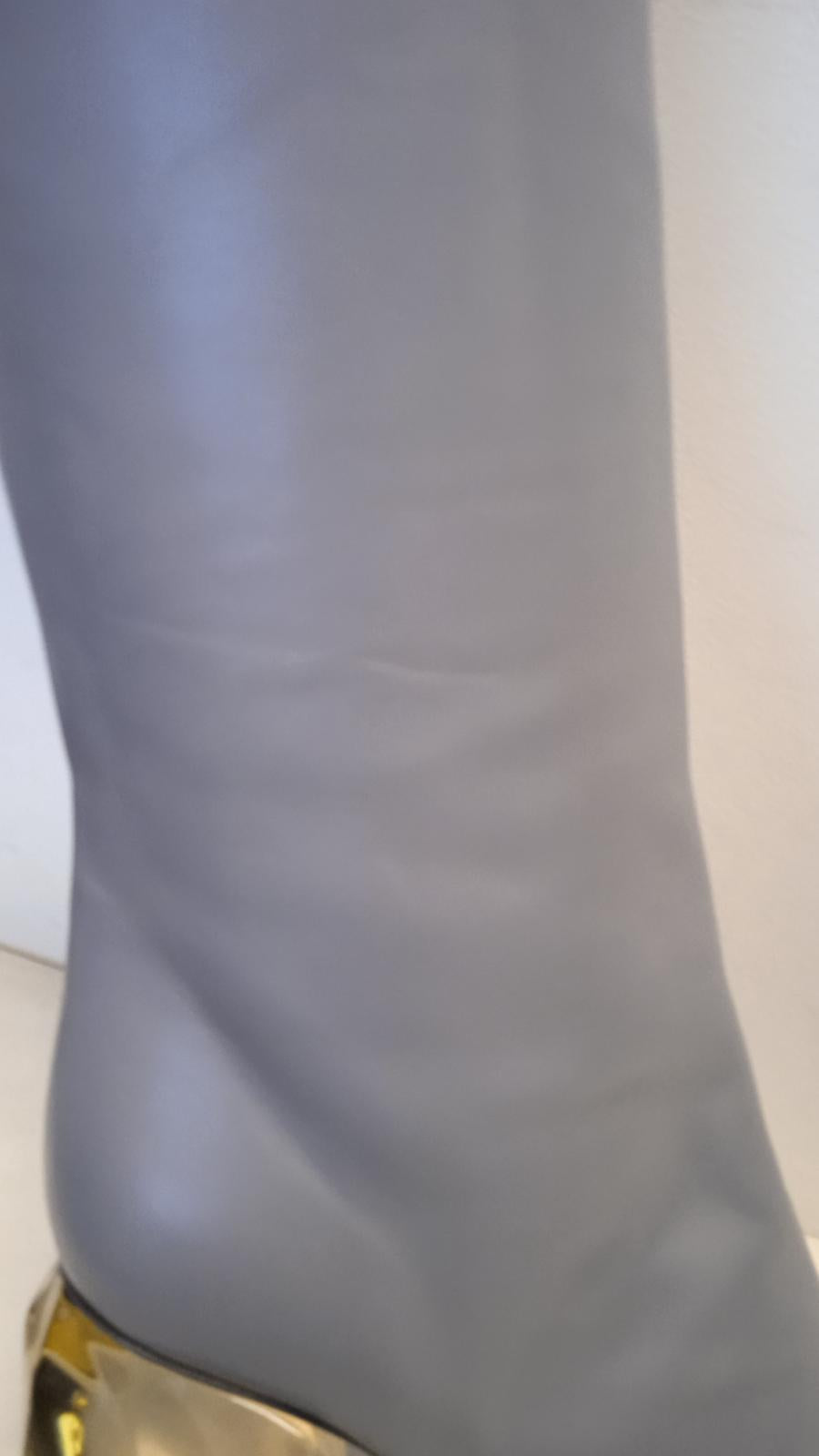 JIL SANDER Ladies Grey Leather Crystal Heel Knee High Boots EU35 UK2 NEW RRP1260