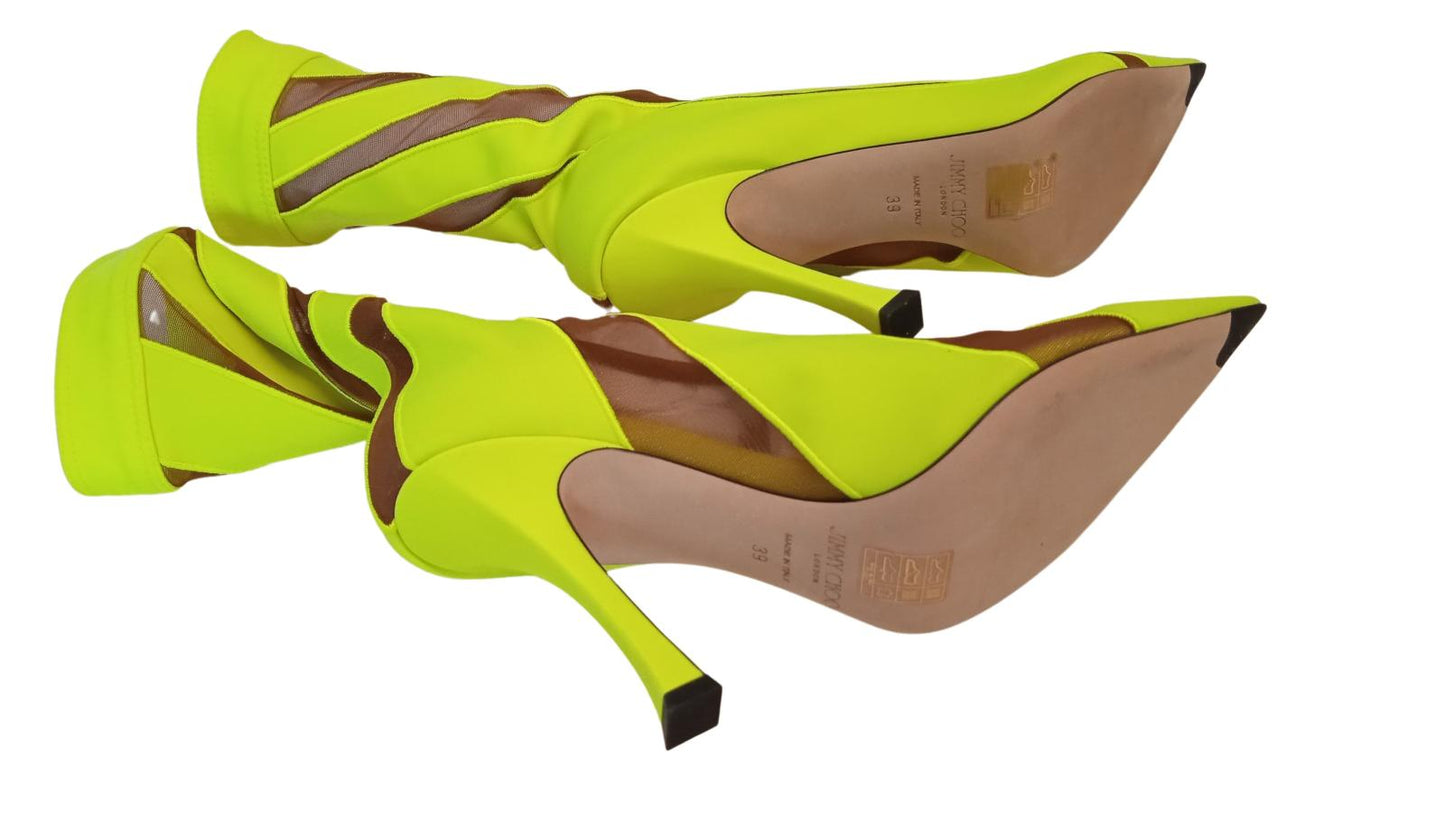 JIMMY CHOO X MUGLER Ladies Yellow 100 Spiral Sock Ankle Boots UK6 NEW RRP855