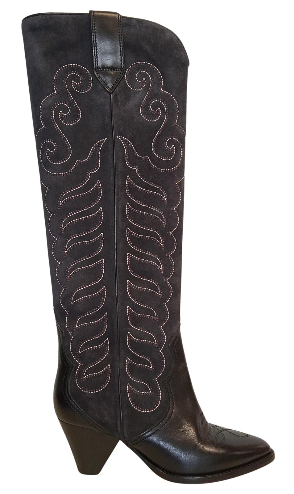 ISABEL MARANT Ladies Liela 60 Black Suede Cowboy Knee Boots EU37 UK4 NEW RRP950