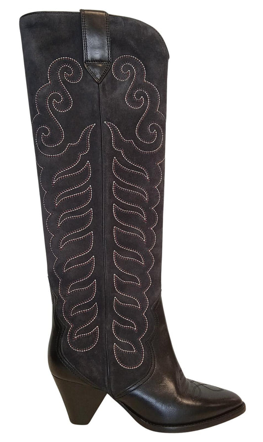 ISABEL MARANT Ladies Liela 60 Black Suede Cowboy Knee Boots EU37 UK4 NEW RRP950