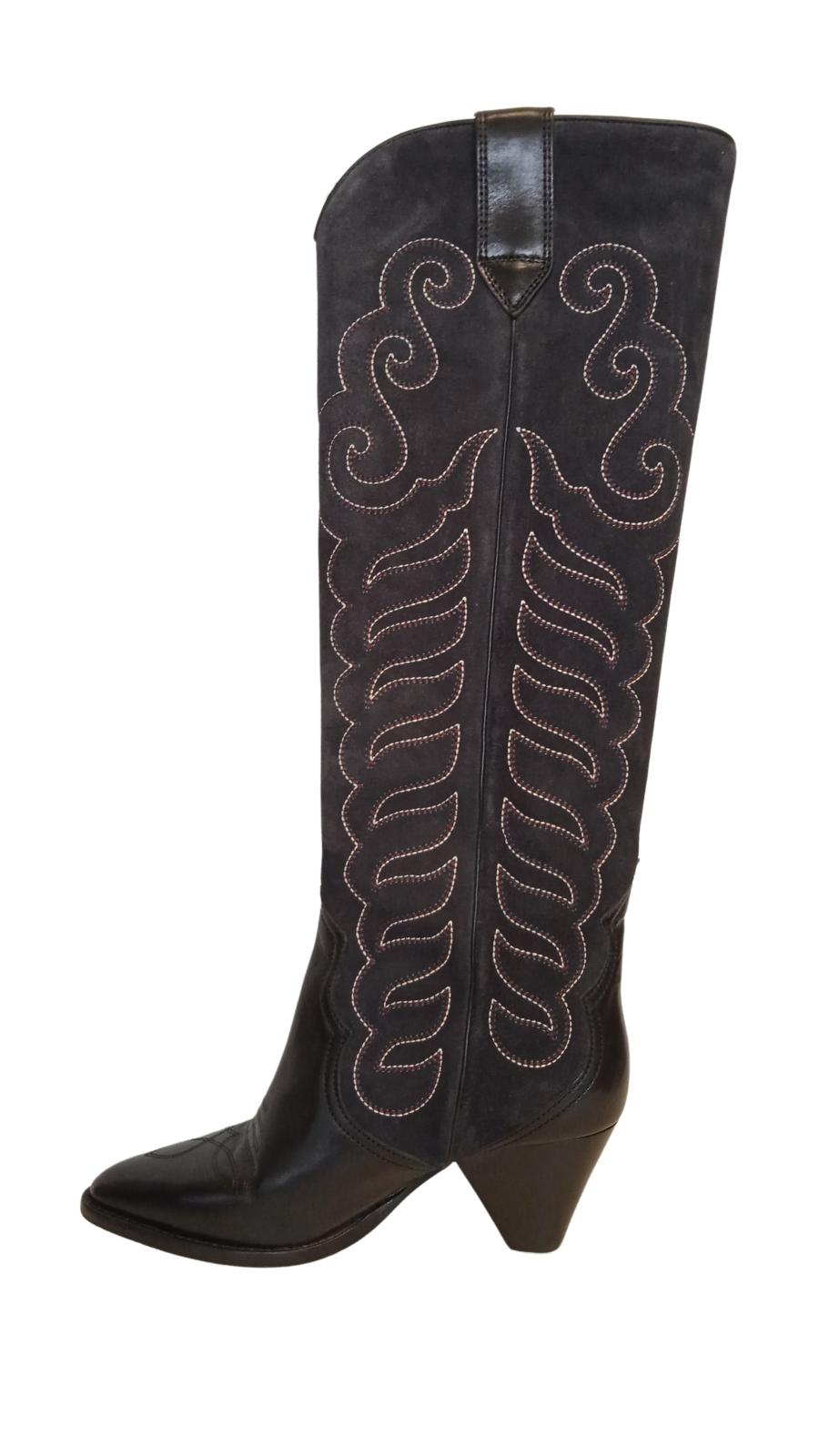 ISABEL MARANT Ladies Liela 60 Black Suede Cowboy Knee Boots EU37 UK4 NEW RRP950