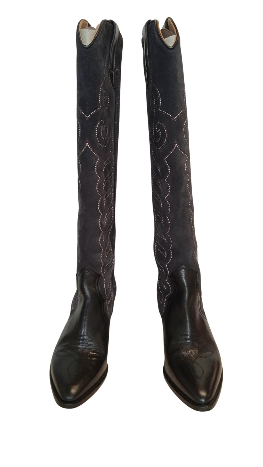 ISABEL MARANT Ladies Liela 60 Black Suede Cowboy Knee Boots EU37 UK4 NEW RRP950