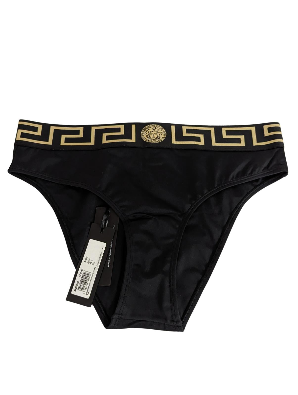 VERSACE Black Bikini Bottoms Logo Elasticated Waistband Size L NEW RRP 120