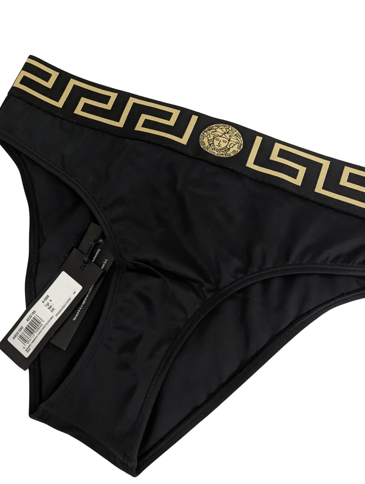 VERSACE Black Bikini Bottoms Logo Elasticated Waistband Size L NEW RRP 120