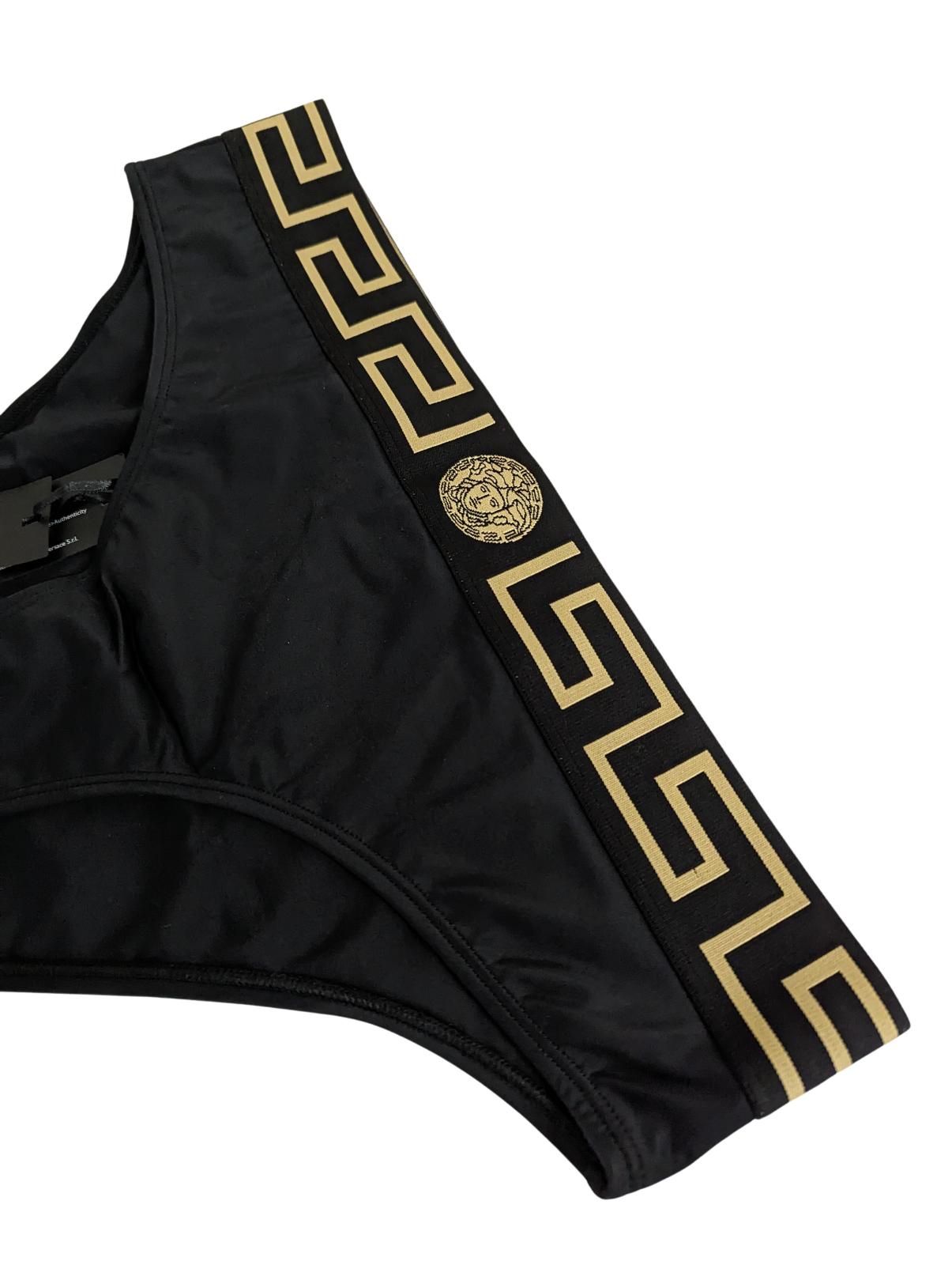 VERSACE Black Bikini Bottoms Logo Elasticated Waistband Size L NEW RRP 120