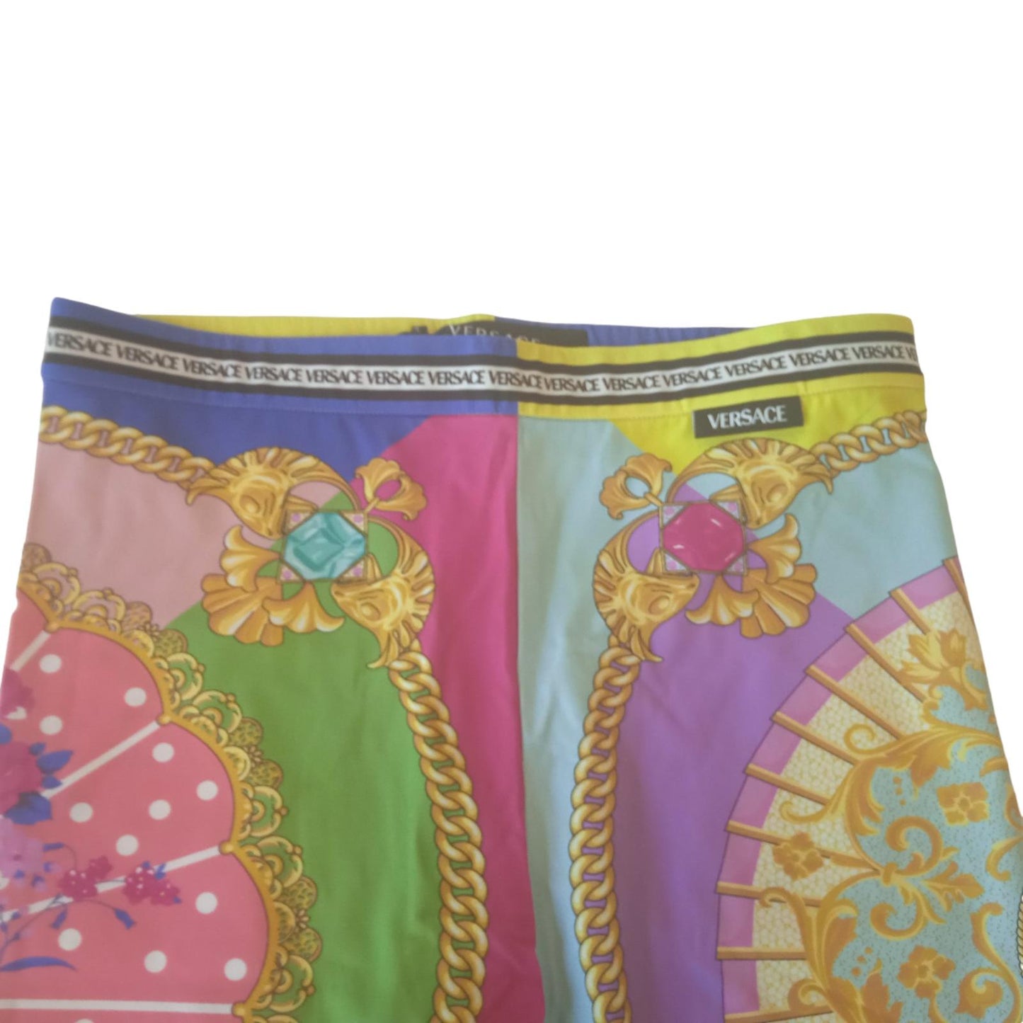 VERSACE Leggings Multicoloured Ventagli Print Ladies Size IT44 UK8 NEW RRP550