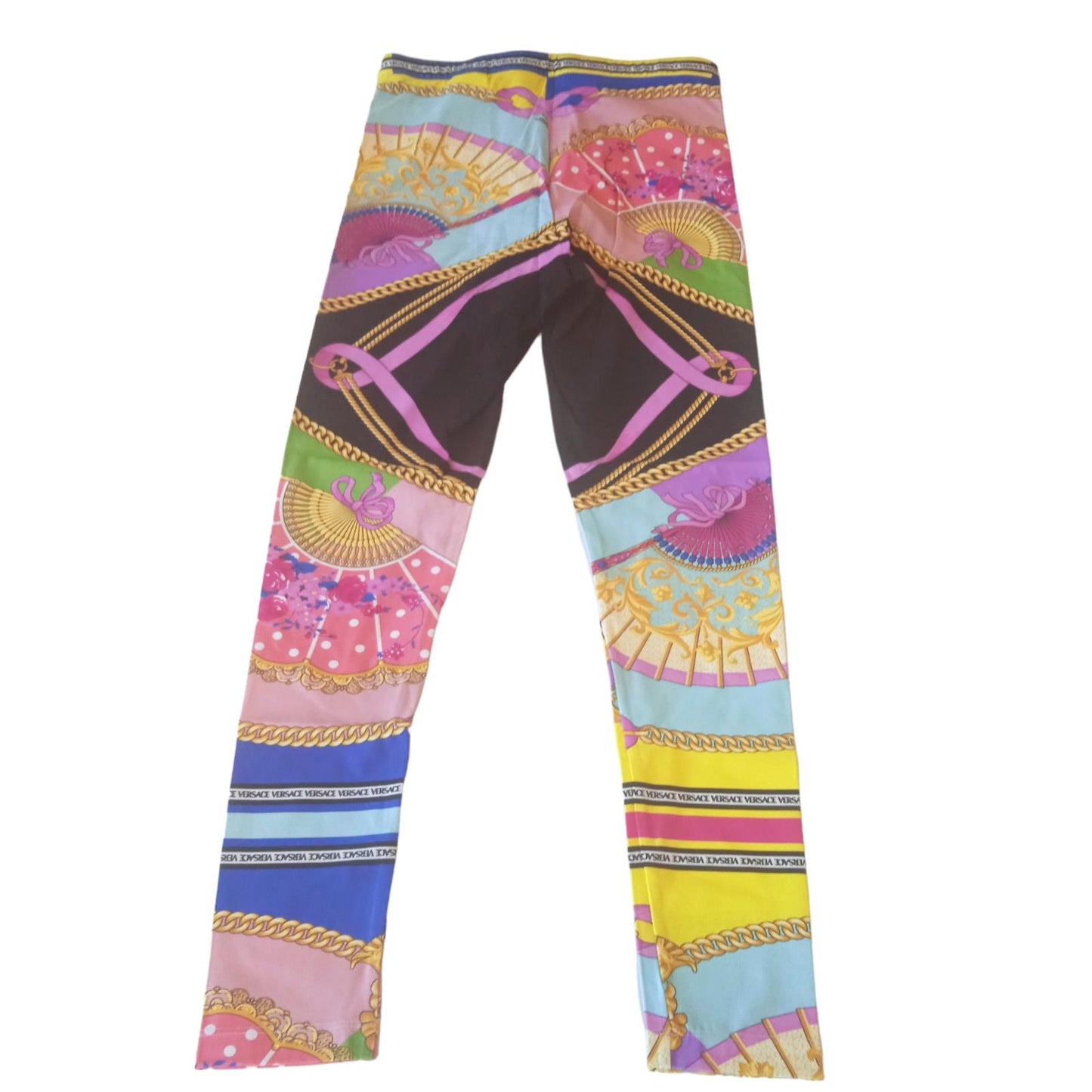 VERSACE Leggings Multicoloured Ventagli Print Ladies Size IT44 UK8 NEW RRP550